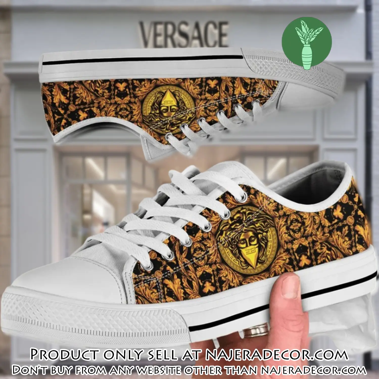 Versace medusa gold white low top canvas shoes luxury brand gifts for men women njr2650777